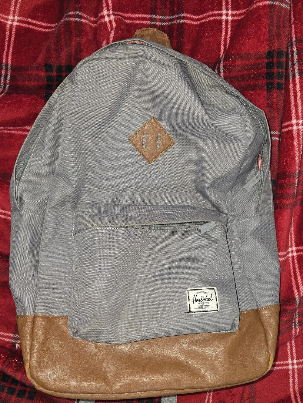 Herschel Supply Company Grey and Brown Backpack with Leather-Style Base